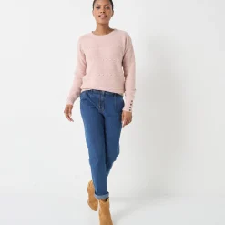 Trui En Vest<Blancheporte Trui met ronde hals, harig fantasietricot poederroze