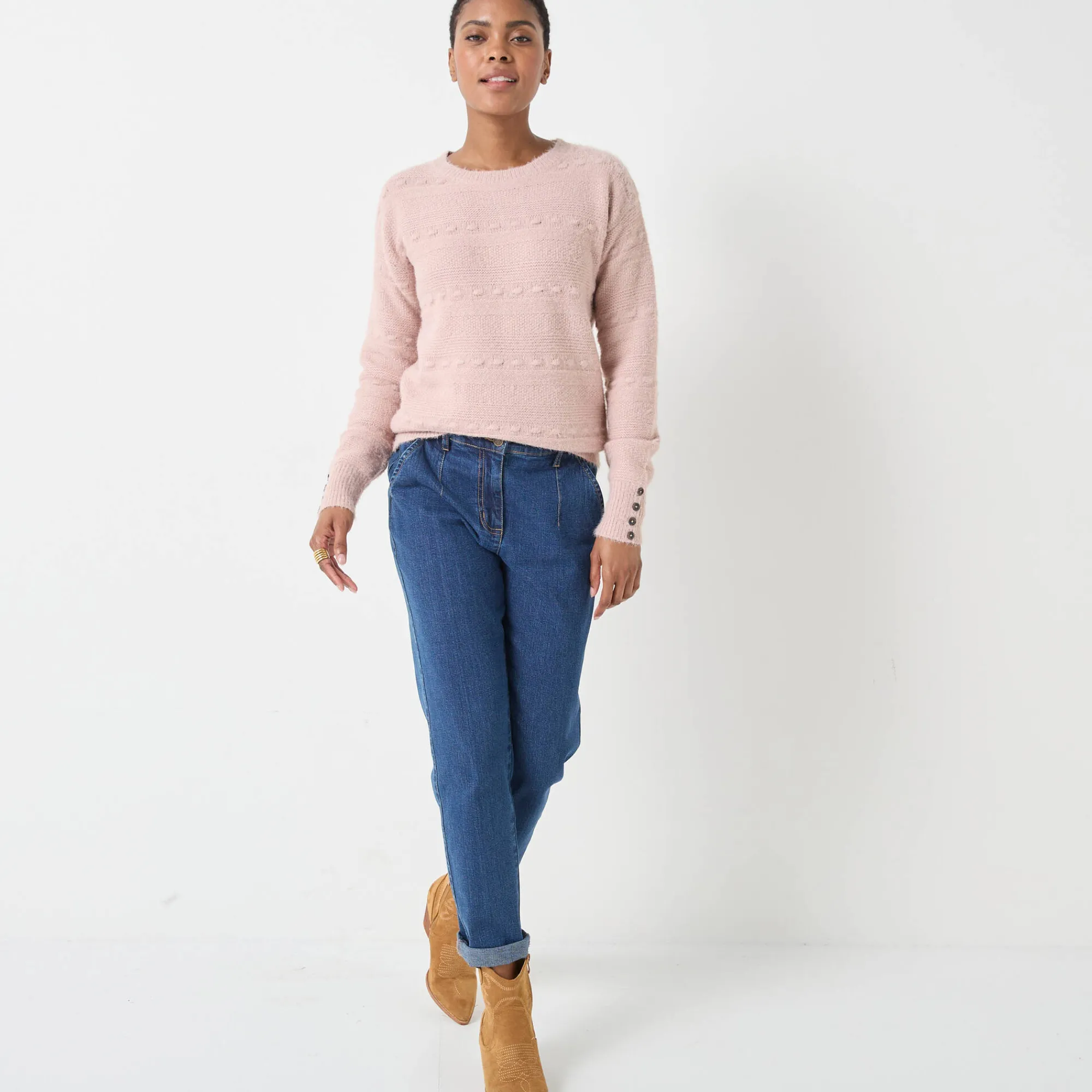 Trui En Vest<Blancheporte Trui met ronde hals, harig fantasietricot poederroze