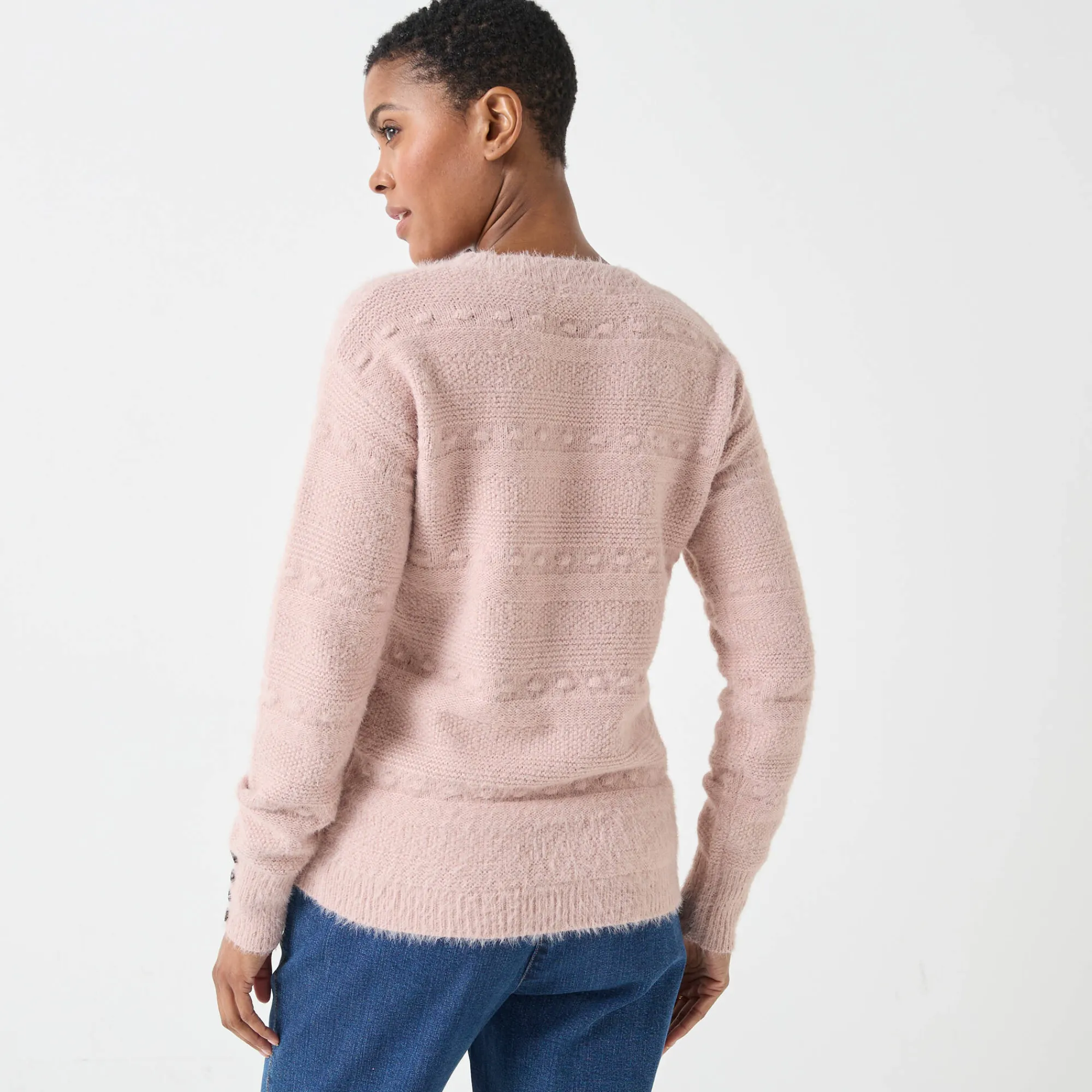 Trui En Vest<Blancheporte Trui met ronde hals, harig fantasietricot poederroze