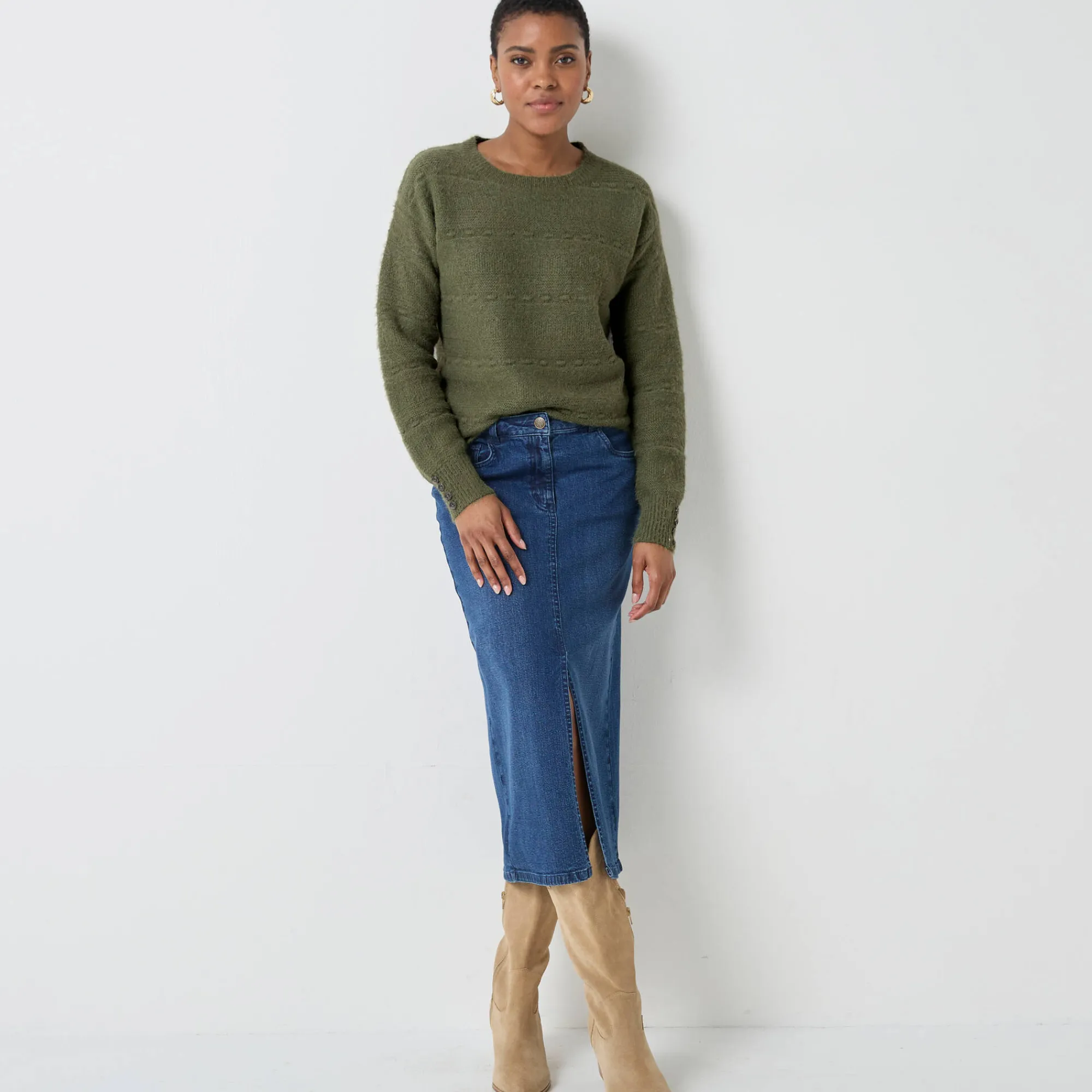 Trui En Vest<Blancheporte Trui met ronde hals, harig fantasietricot lindegroen