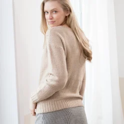 Trui En Vest<Blancheporte Trui met ronde hals in fantasietricot chiné beige