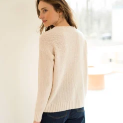 Trui En Vest<Blancheporte Trui met ronde hals in fantasietricot ecru