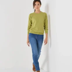 Trui En Vest<Colors&Co Trui met ronde hals in lamswol mosgroen