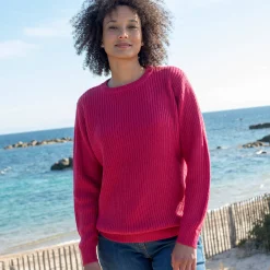 Trui En Vest<Blancheporte Trui met ronde hals in ribtricot framboos