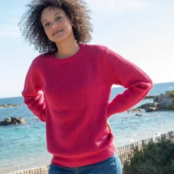 Trui En Vest<Blancheporte Trui met ronde hals in ribtricot framboos