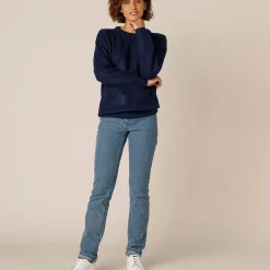 Trui En Vest<Blancheporte Trui met ronde hals in ribtricot marine