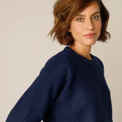 Trui En Vest<Blancheporte Trui met ronde hals in ribtricot marine