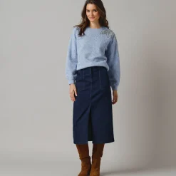 Trui En Vest<Lora Zellini Trui met ronde hals in wolmix, pasje met fantasieparels blauw