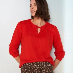 Trui En Vest<Blancheporte Trui met ronde hals, knoopdetail rood