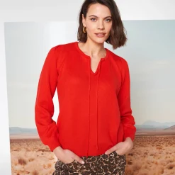 Trui En Vest<Blancheporte Trui met ronde hals, knoopdetail rood