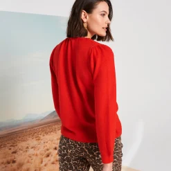 Trui En Vest<Blancheporte Trui met ronde hals, knoopdetail rood