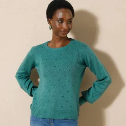 Trui En Vest<Blancheporte Trui met ronde hals, pointelletricot met mohairtouch celadon