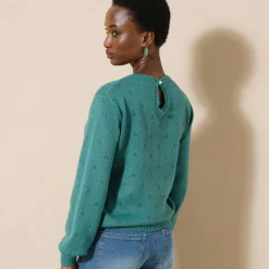 Trui En Vest<Blancheporte Trui met ronde hals, pointelletricot met mohairtouch celadon