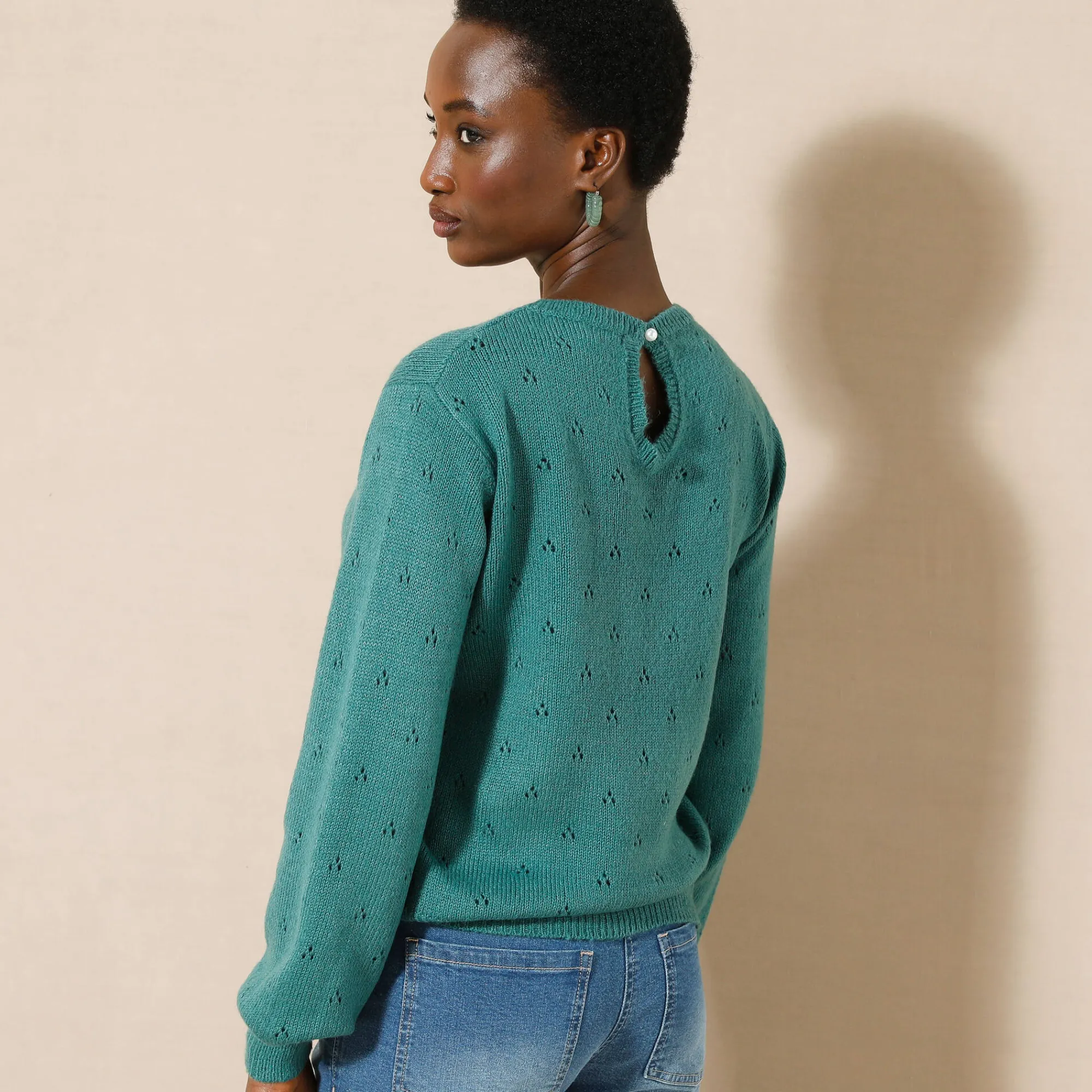 Trui En Vest<Blancheporte Trui met ronde hals, pointelletricot met mohairtouch celadon