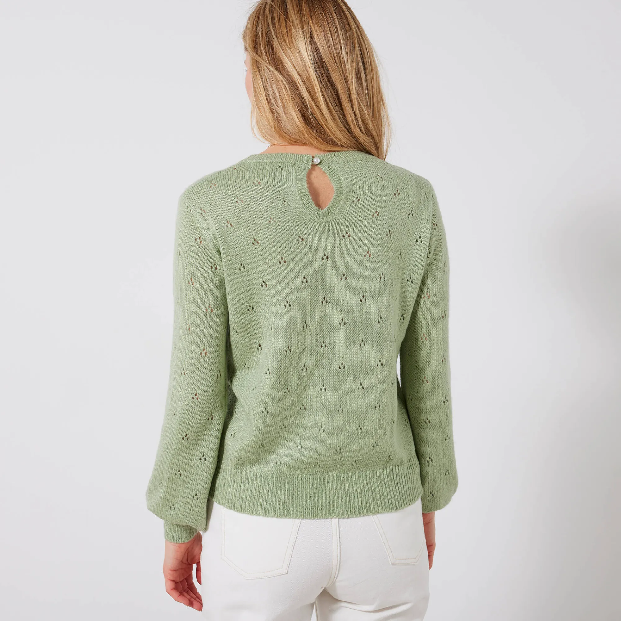 Trui En Vest<Blancheporte Trui met ronde hals, pointelletricot met mohairtouch watergroen