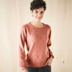 Trui En Vest<Blancheporte Trui met ronde hals, pointelletricot met mohairtouch rozenhout