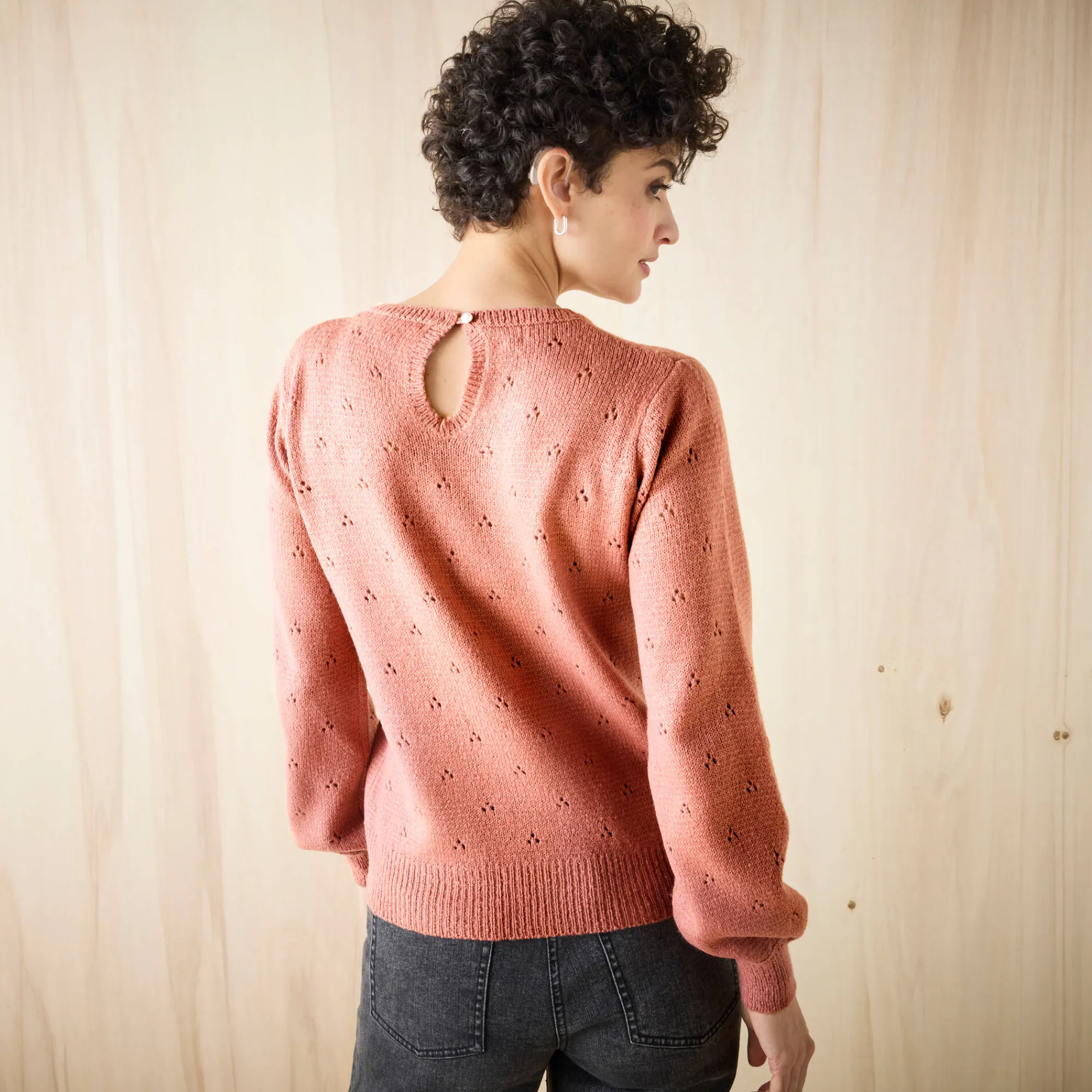 Trui En Vest<Blancheporte Trui met ronde hals, pointelletricot met mohairtouch rozenhout