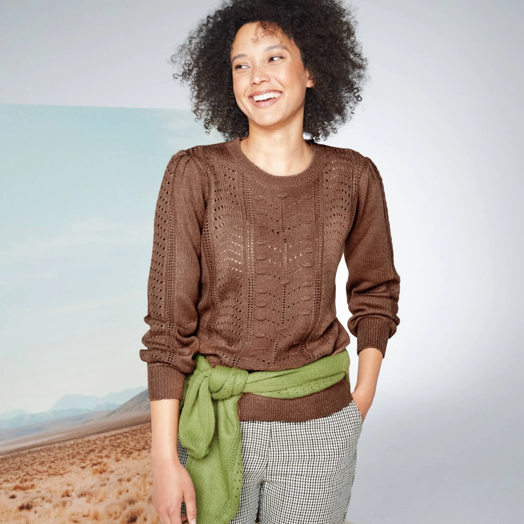 Trui En Vest<Blancheporte Trui met ronde hals, streelzachte fantasietouch chocolade