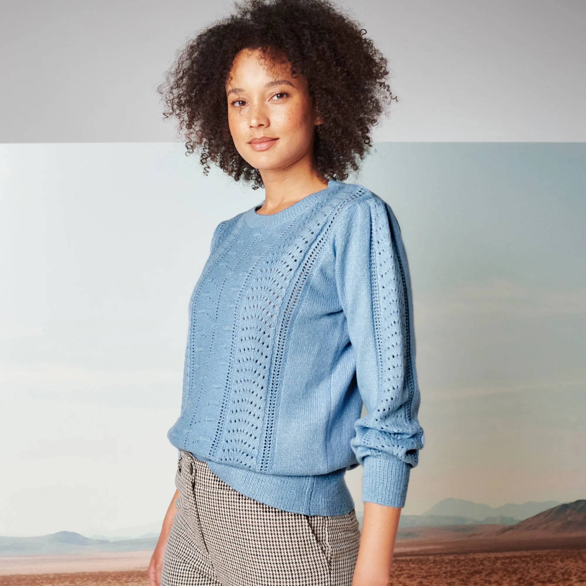Trui En Vest<Blancheporte Trui met ronde hals, streelzachte fantasietouch grijsblauw