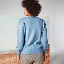 Trui En Vest<Blancheporte Trui met ronde hals, streelzachte fantasietouch grijsblauw