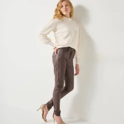 Feestoutfits Dames|Trui En Vest<Blancheporte Trui met ruchekraag en gestreept effect ecru
