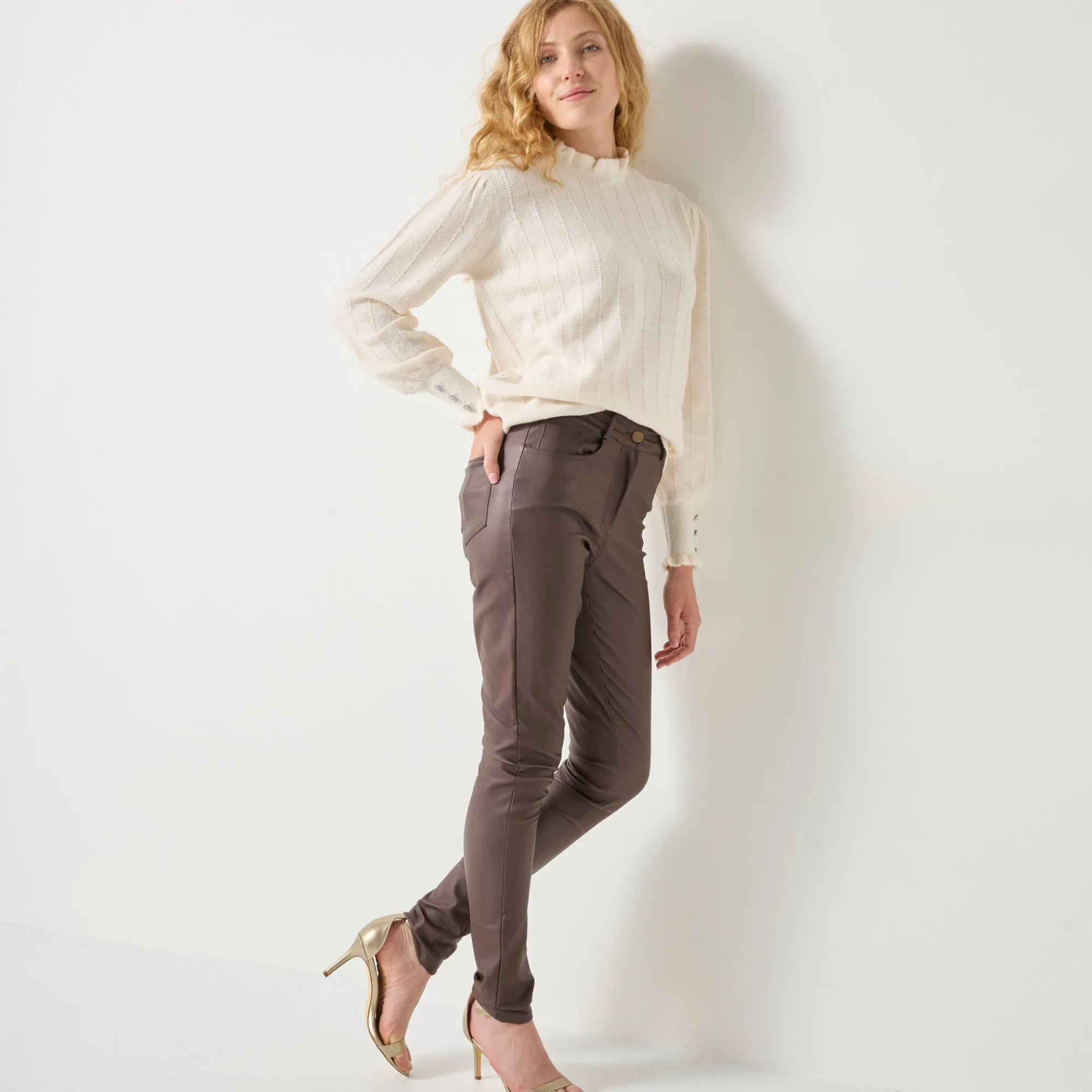 Feestoutfits Dames|Trui En Vest<Blancheporte Trui met ruchekraag en gestreept effect ecru