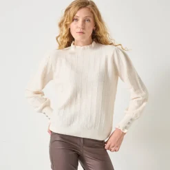 Feestoutfits Dames|Trui En Vest<Blancheporte Trui met ruchekraag en gestreept effect ecru