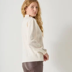 Feestoutfits Dames|Trui En Vest<Blancheporte Trui met ruchekraag en gestreept effect ecru