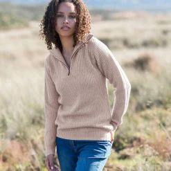 Trui En Vest<Blancheporte Trui met truckerskraag in ribtricot chiné beige