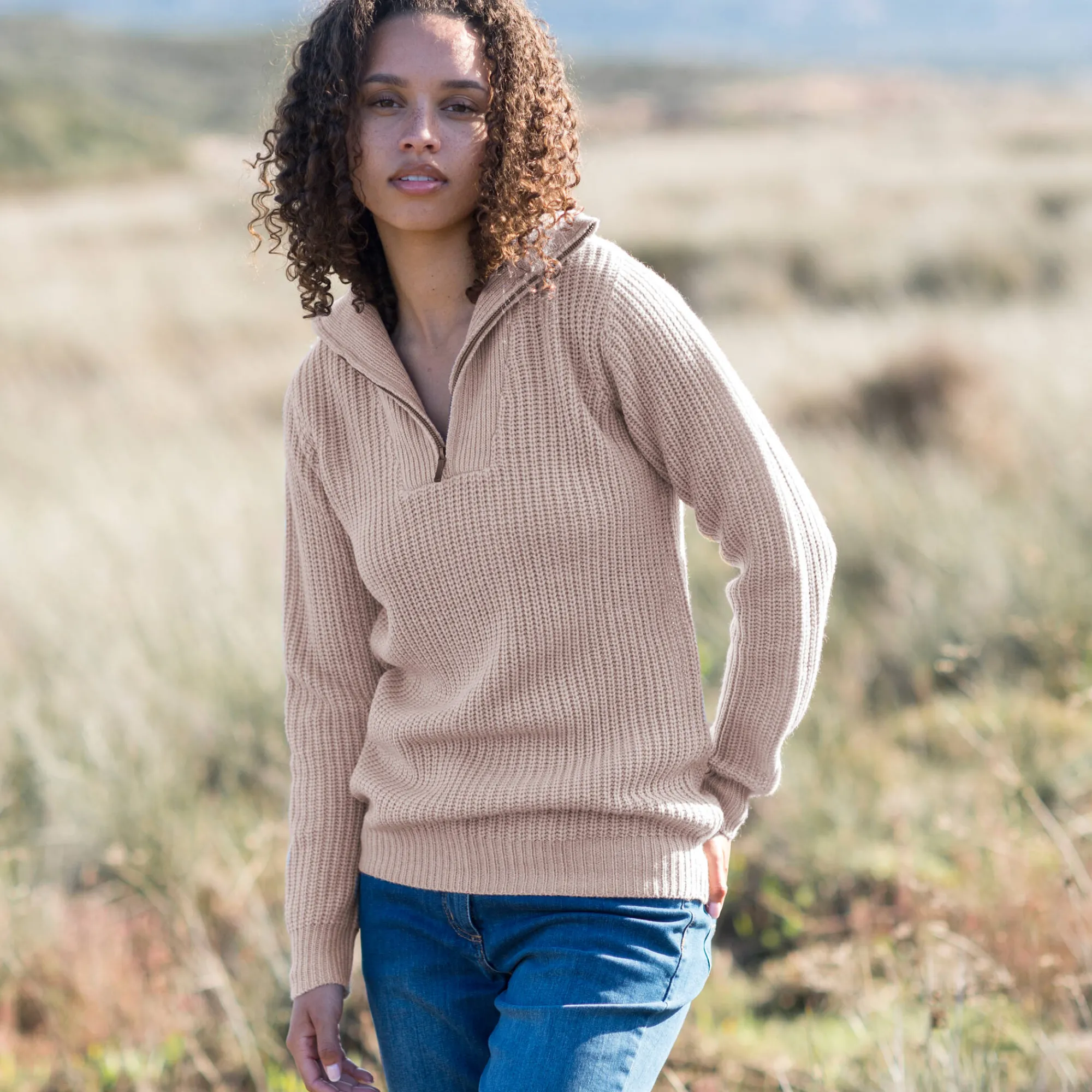 Trui En Vest<Blancheporte Trui met truckerskraag in ribtricot chiné beige