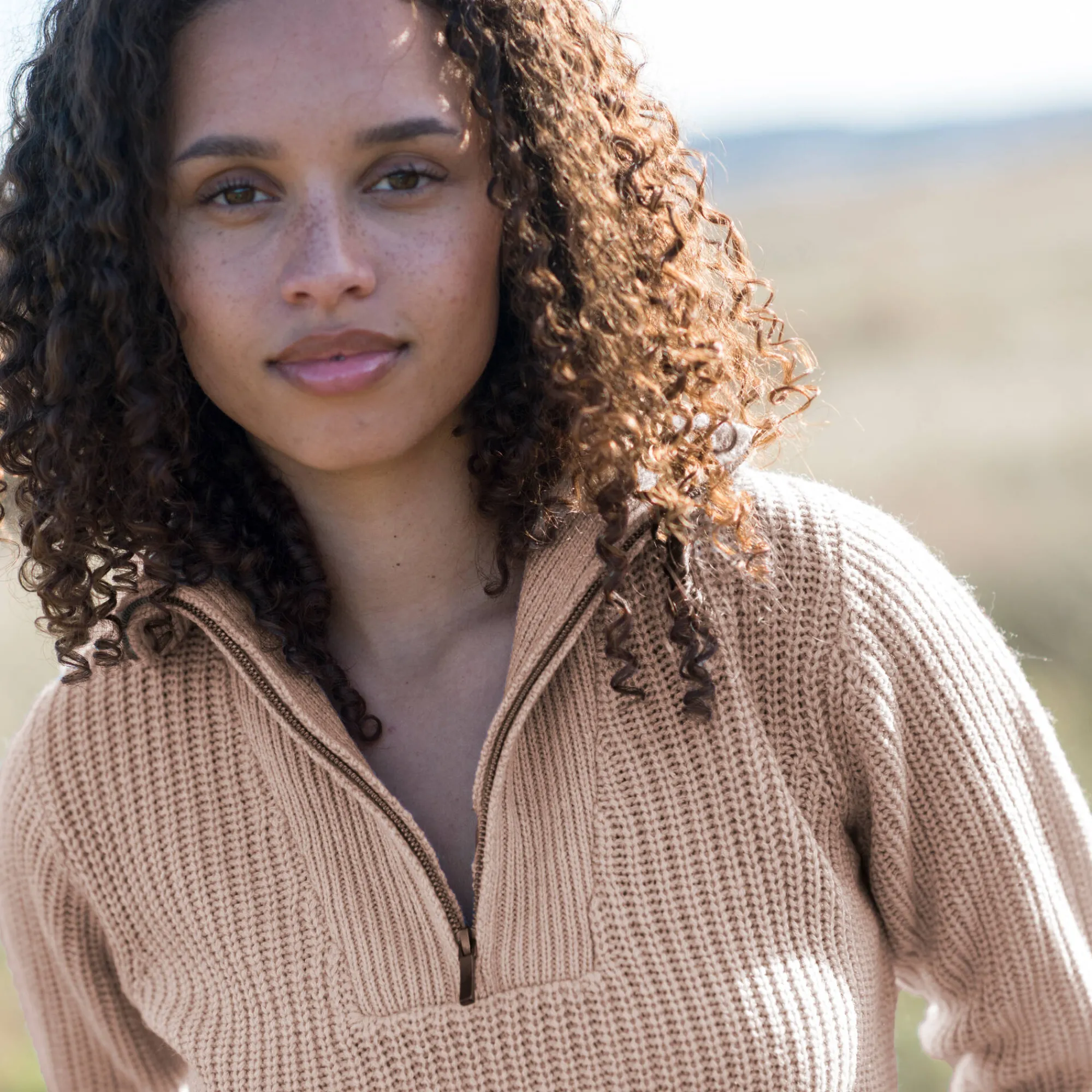 Trui En Vest<Blancheporte Trui met truckerskraag in ribtricot chiné beige