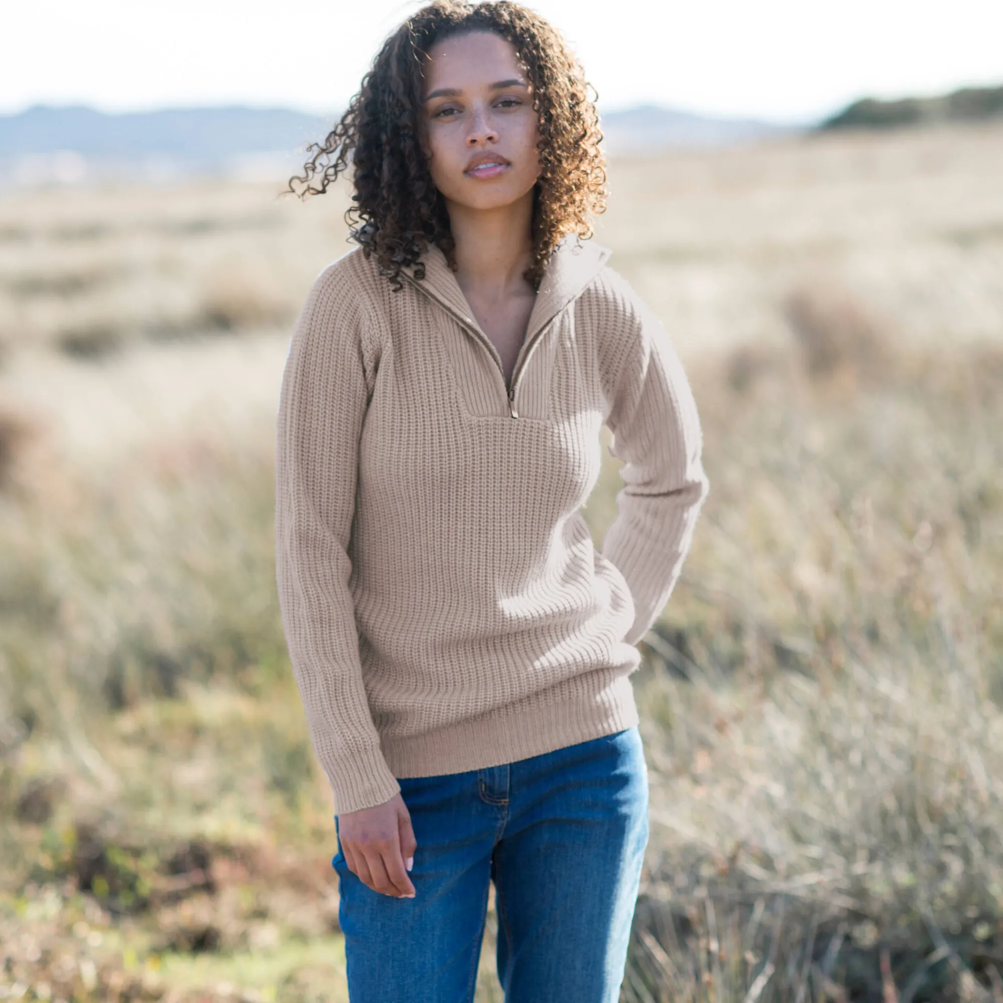 Trui En Vest<Blancheporte Trui met truckerskraag in ribtricot chiné beige