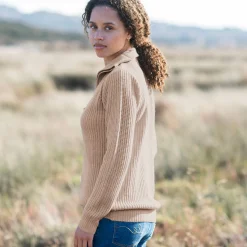 Trui En Vest<Blancheporte Trui met truckerskraag in ribtricot chiné beige
