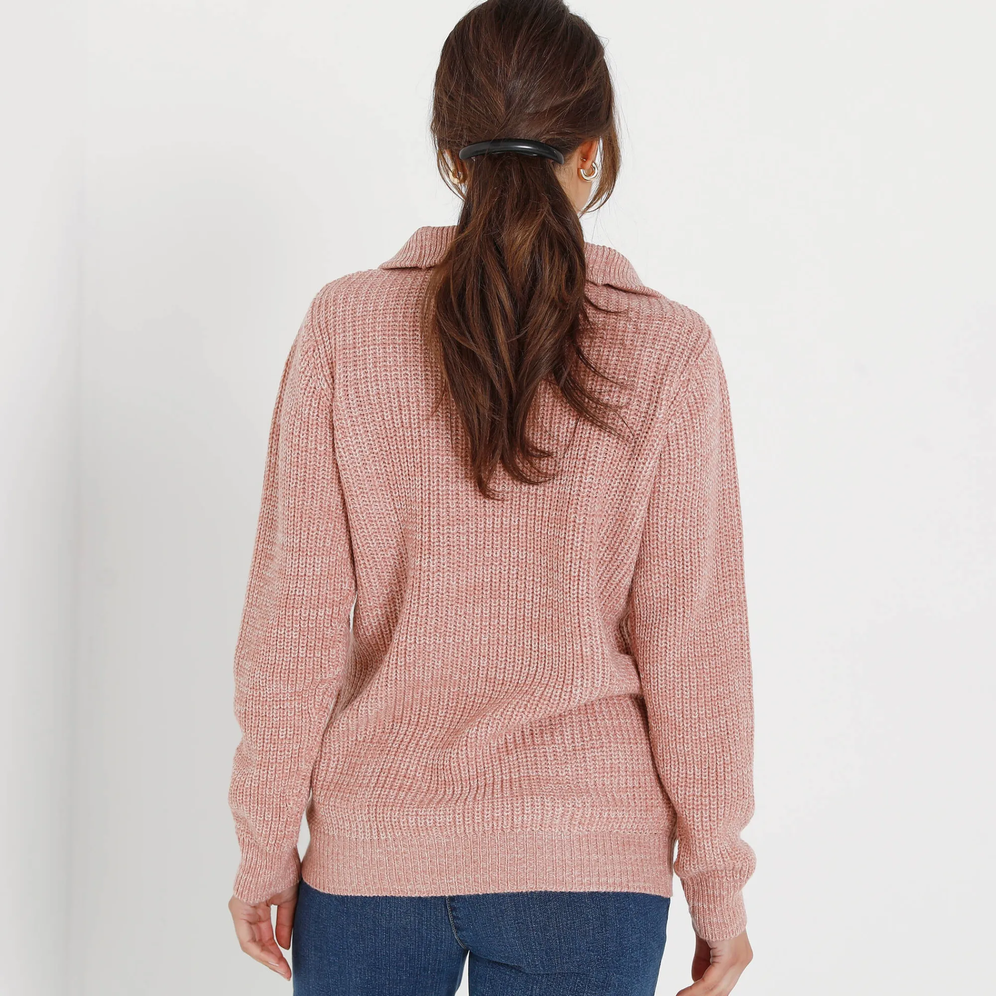 Trui En Vest<Blancheporte Trui met truckerskraag in ribtricot chiné rozenhout