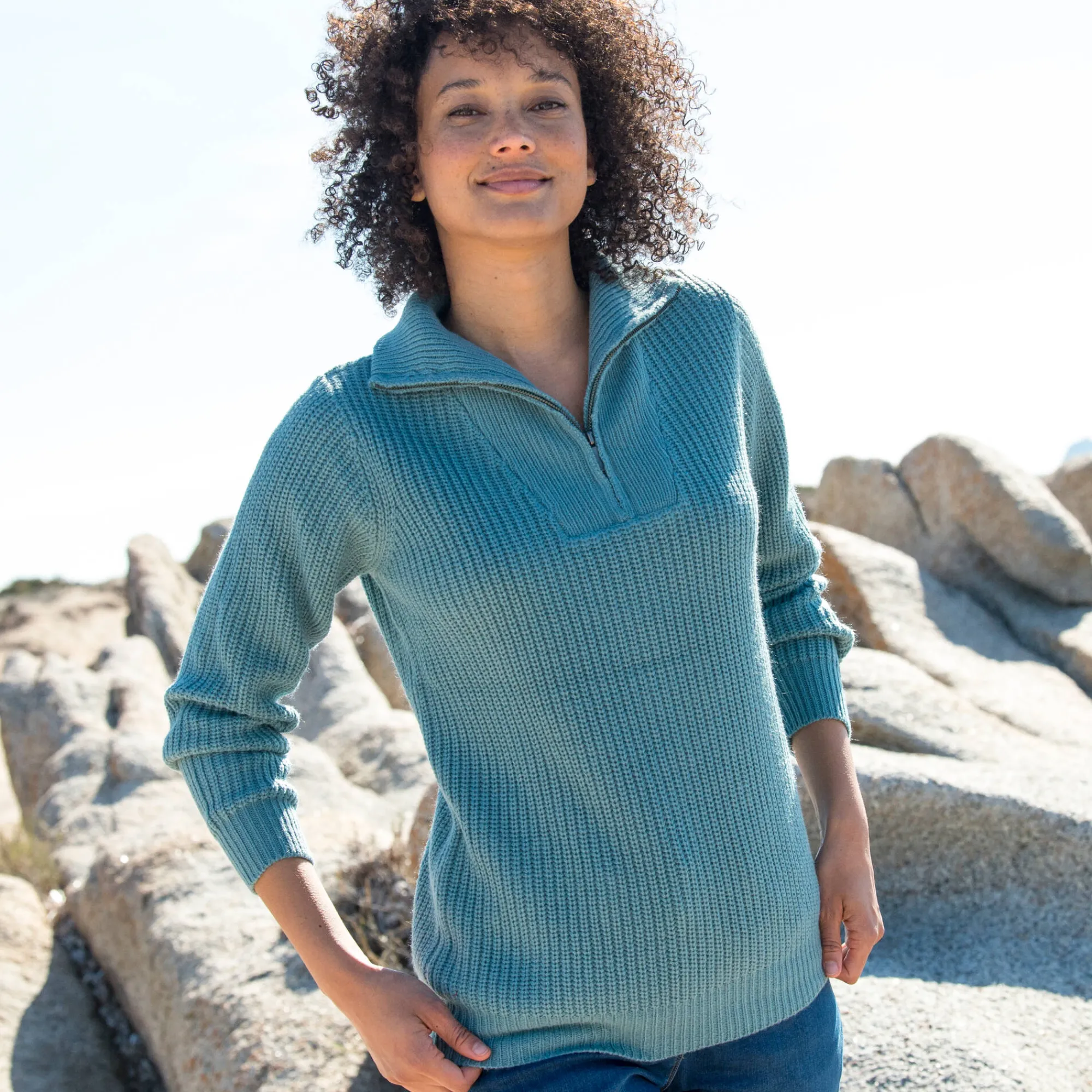 Trui En Vest<Blancheporte Trui met truckerskraag in ribtricot celadongrijs