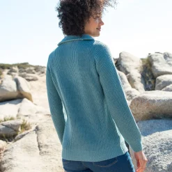 Trui En Vest<Blancheporte Trui met truckerskraag in ribtricot celadongrijs