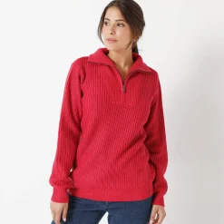 Trui En Vest<Blancheporte Trui met truckerskraag in ribtricot framboos