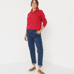 Trui En Vest<Blancheporte Trui met truckerskraag in ribtricot framboos