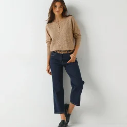 Trui En Vest<Blancheporte Trui met Tunesische hals, in ajourtricot naturel
