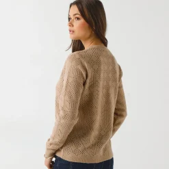 Trui En Vest<Blancheporte Trui met Tunesische hals, in ajourtricot naturel