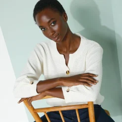 Trui En Vest<Blancheporte Trui met Tunesische hals en 3/4-mouwen, fantasietricot ecru