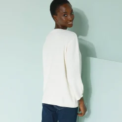 Trui En Vest<Blancheporte Trui met Tunesische hals en 3/4-mouwen, fantasietricot ecru
