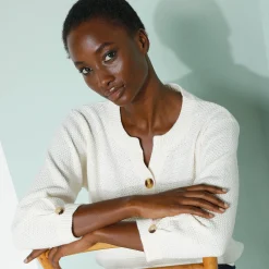 Trui En Vest<Blancheporte Trui met Tunesische hals en 3/4-mouwen, fantasietricot ecru