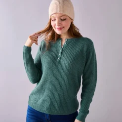 Trui En Vest<Blancheporte Trui met Tunesische hals, patenttricot met zachte touch saliegroen