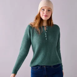 Trui En Vest<Blancheporte Trui met Tunesische hals, patenttricot met zachte touch saliegroen