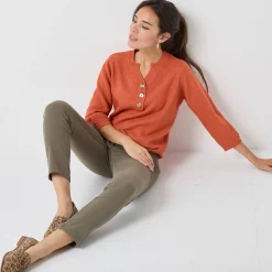 Trui En Vest<Blancheporte Trui met Tunesische hals en 3/4-mouwen, fantasietricot donkeroranje