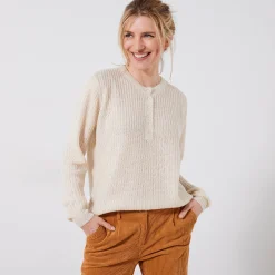Trui En Vest<Blancheporte Trui met Tunesische hals, patenttricot met zachte touch ecru