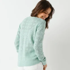 Trui En Vest<Blancheporte Trui met Tunesische hals, in ajourtricot watergroen