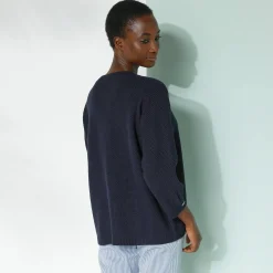 Trui En Vest<Blancheporte Trui met Tunesische hals en 3/4-mouwen, fantasietricot marine