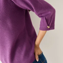 Trui En Vest<Blancheporte Trui met Tunesische hals en 3/4-mouwen, fantasietricot paars
